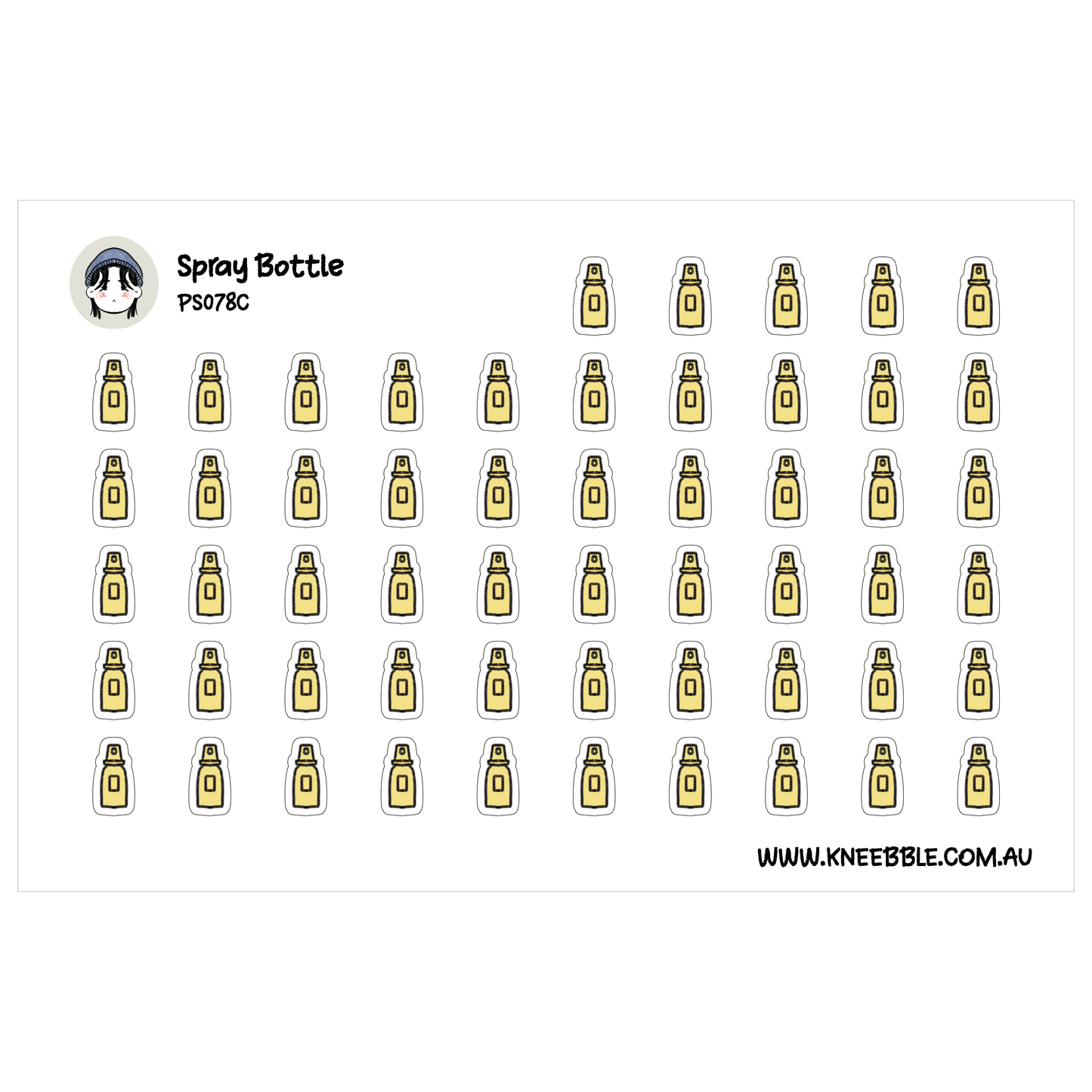 a grid of small yellow spray bottle icons arranged in rows and columns.