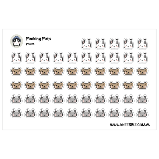 a grid of various animal stickers, including cats, dogs, and rabbits, arranged in a visually appealing manner.