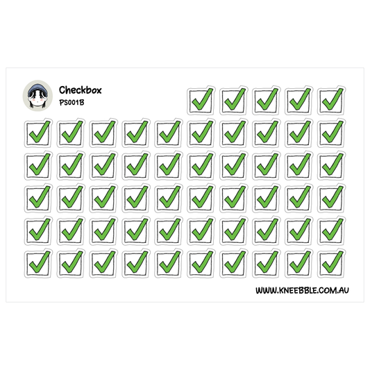 a grid of green checkboxes with a black and white face icon above them.