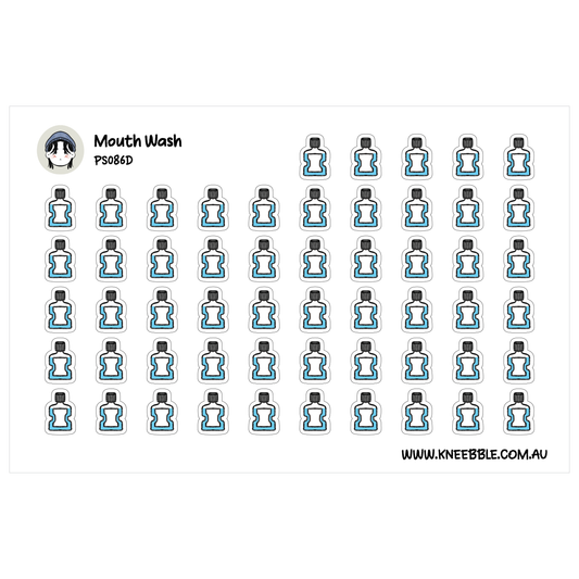 a grid of blue and white icons representing mouthwash bottles, arranged in rows and columns.