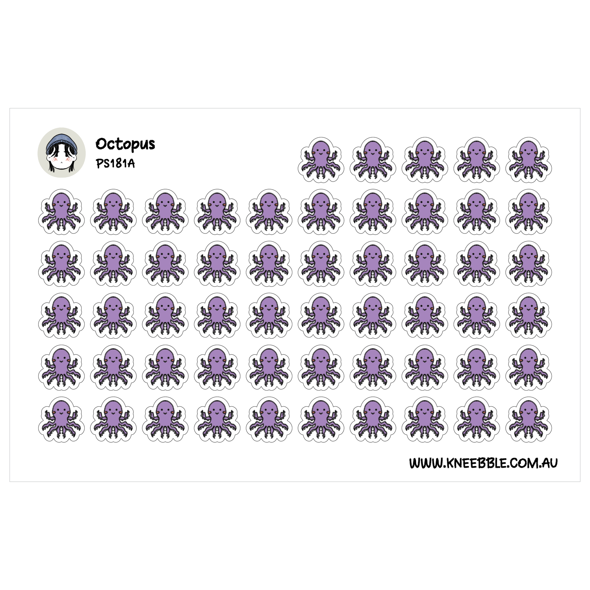 a grid of identical purple octopus stickers arranged in a visually pleasing pattern.