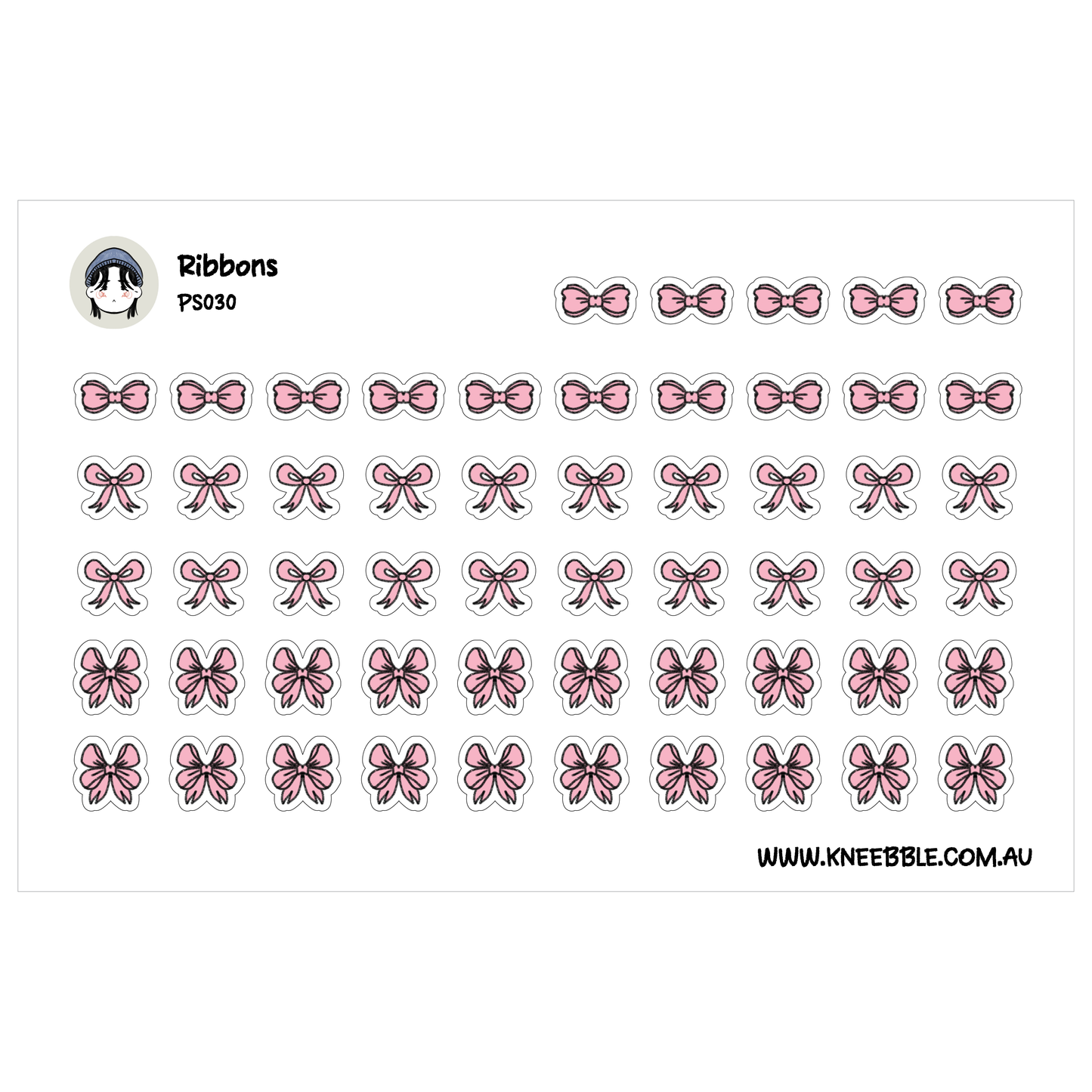 a grid of pink bows, with each bow being a small sticker or decal. The bows are arranged in rows and columns, creating a visually appealing pattern. The image does not contain any text, and the bows are the main focus.