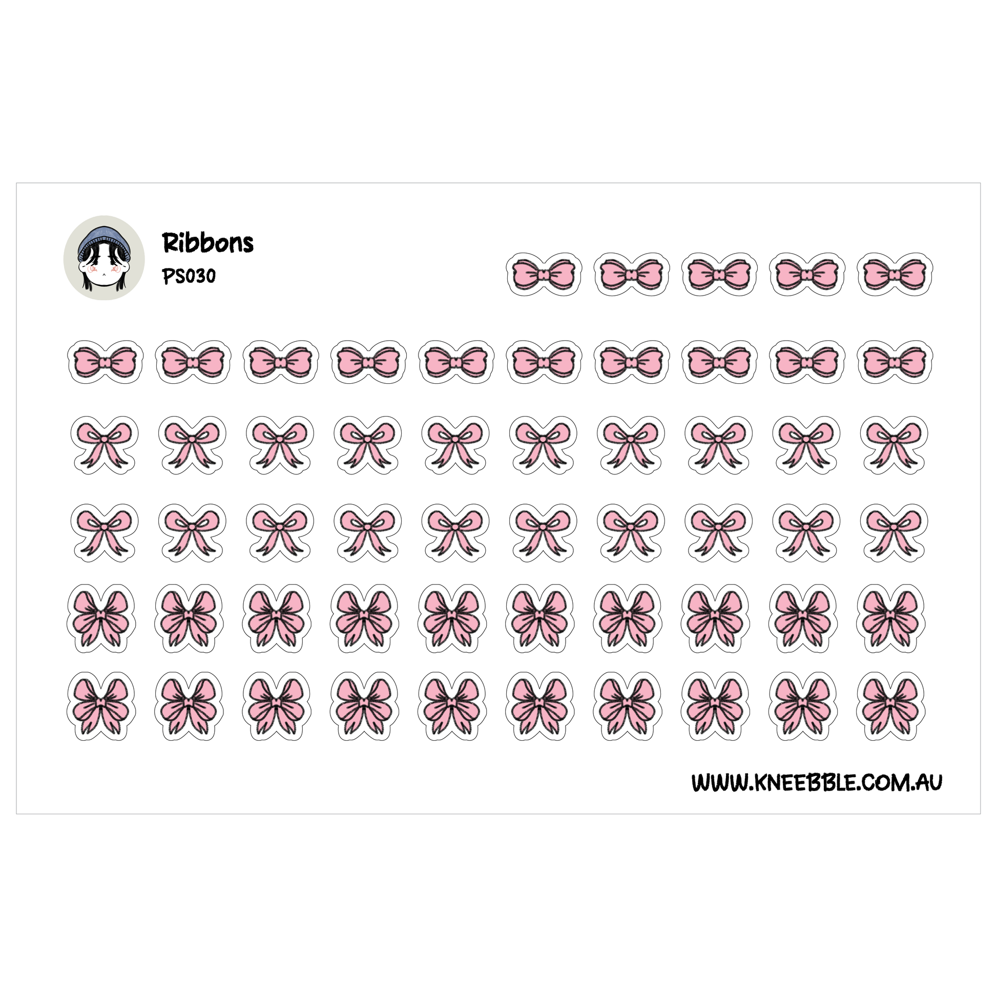 a grid of pink bows, with each bow being a small sticker or decal. The bows are arranged in rows and columns, creating a visually appealing pattern. The image does not contain any text, and the bows are the main focus.