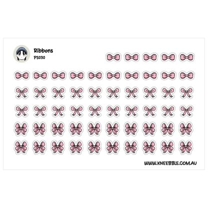 a grid of pink bows, with each bow being a small sticker or decal. The bows are arranged in rows and columns, creating a visually appealing pattern. The image does not contain any text, and the bows are the main focus.
