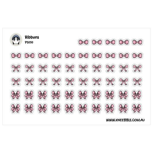 a grid of pink bows, with each bow being a small sticker or decal. The bows are arranged in rows and columns, creating a visually appealing pattern. The image does not contain any text, and the bows are the main focus.