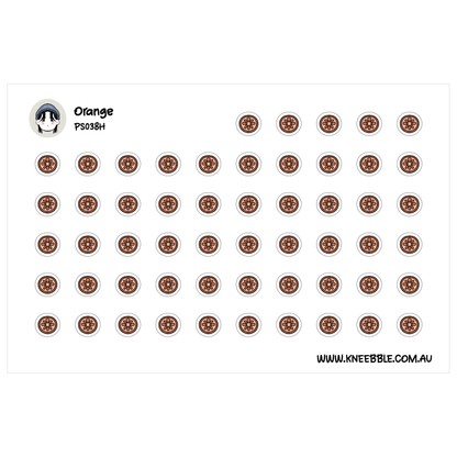 a grid of brown circles with a white border, arranged in a visually pleasing pattern.