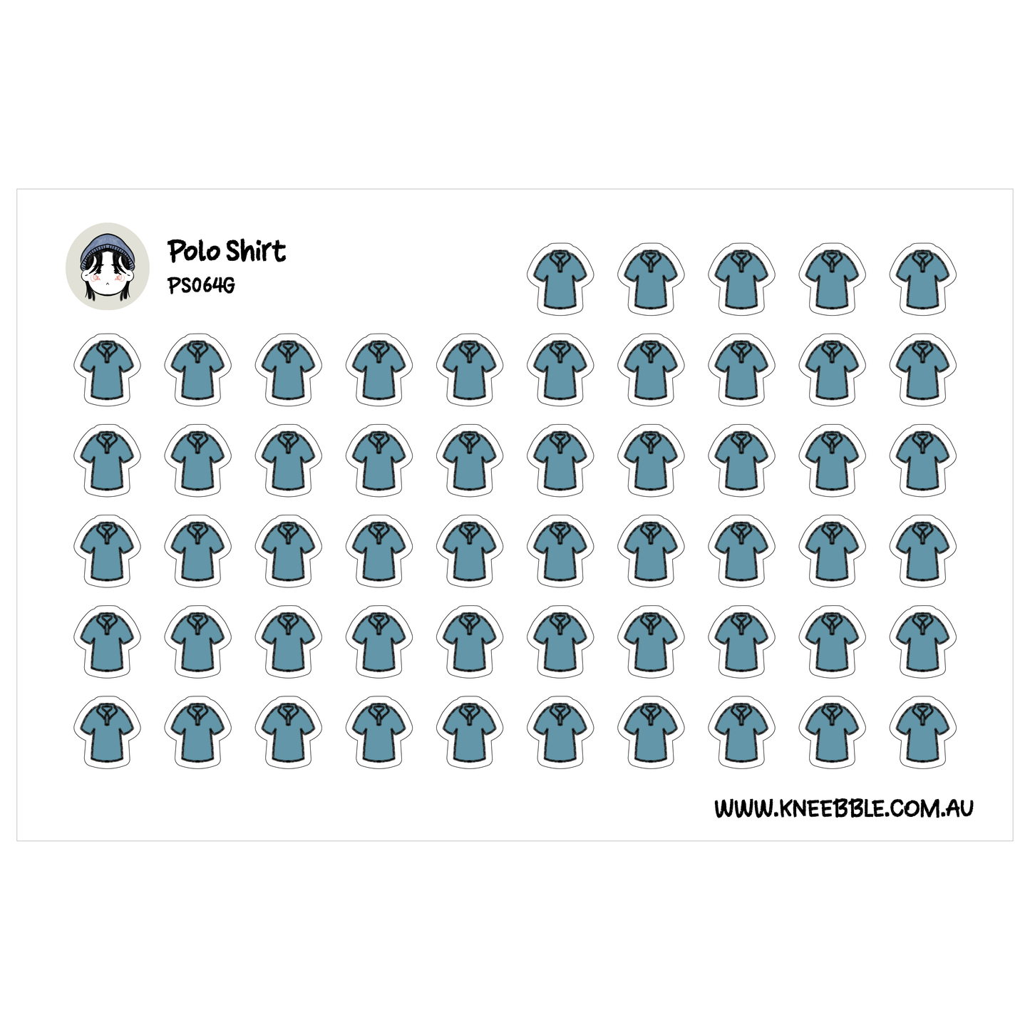 a grid of identical blue polo shirts, arranged in rows and columns.