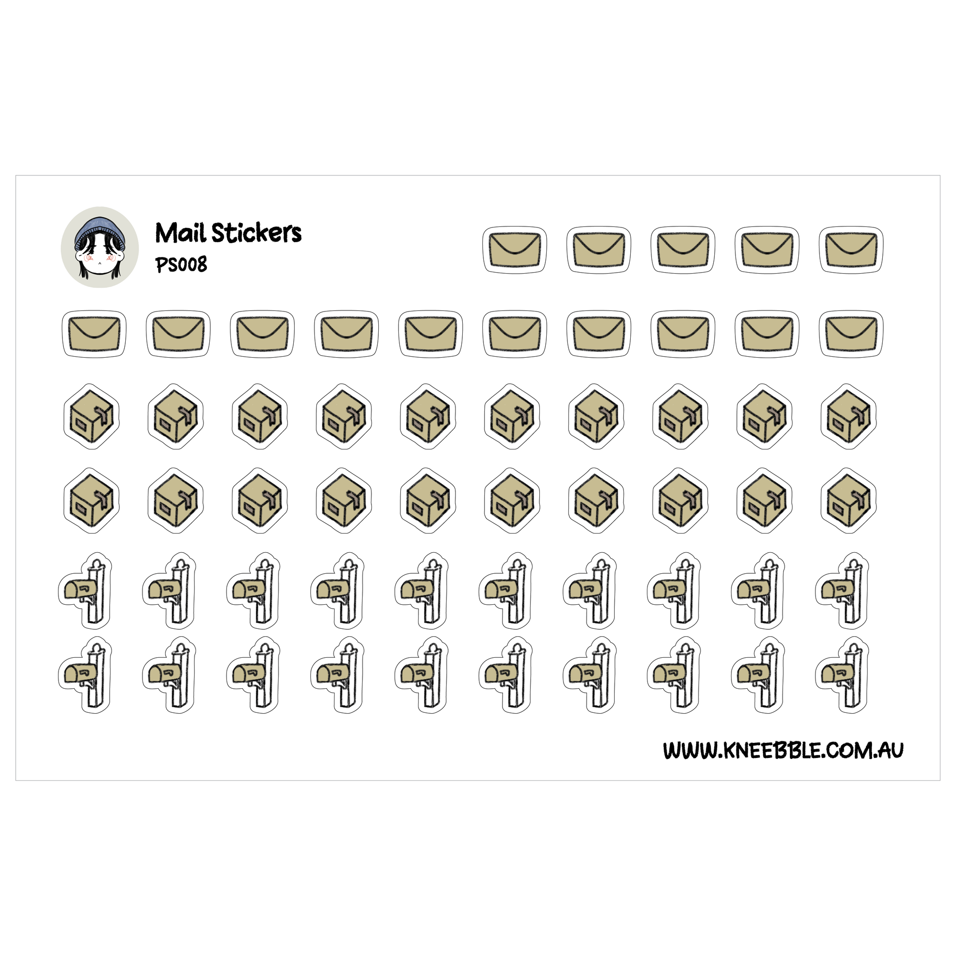 a collection of various postage-related icons and symbols, including envelopes, boxes, and mailboxes, arranged in rows and columns.