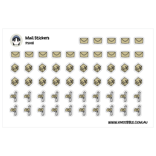 a collection of various postage-related icons and symbols, including envelopes, boxes, and mailboxes, arranged in rows and columns.