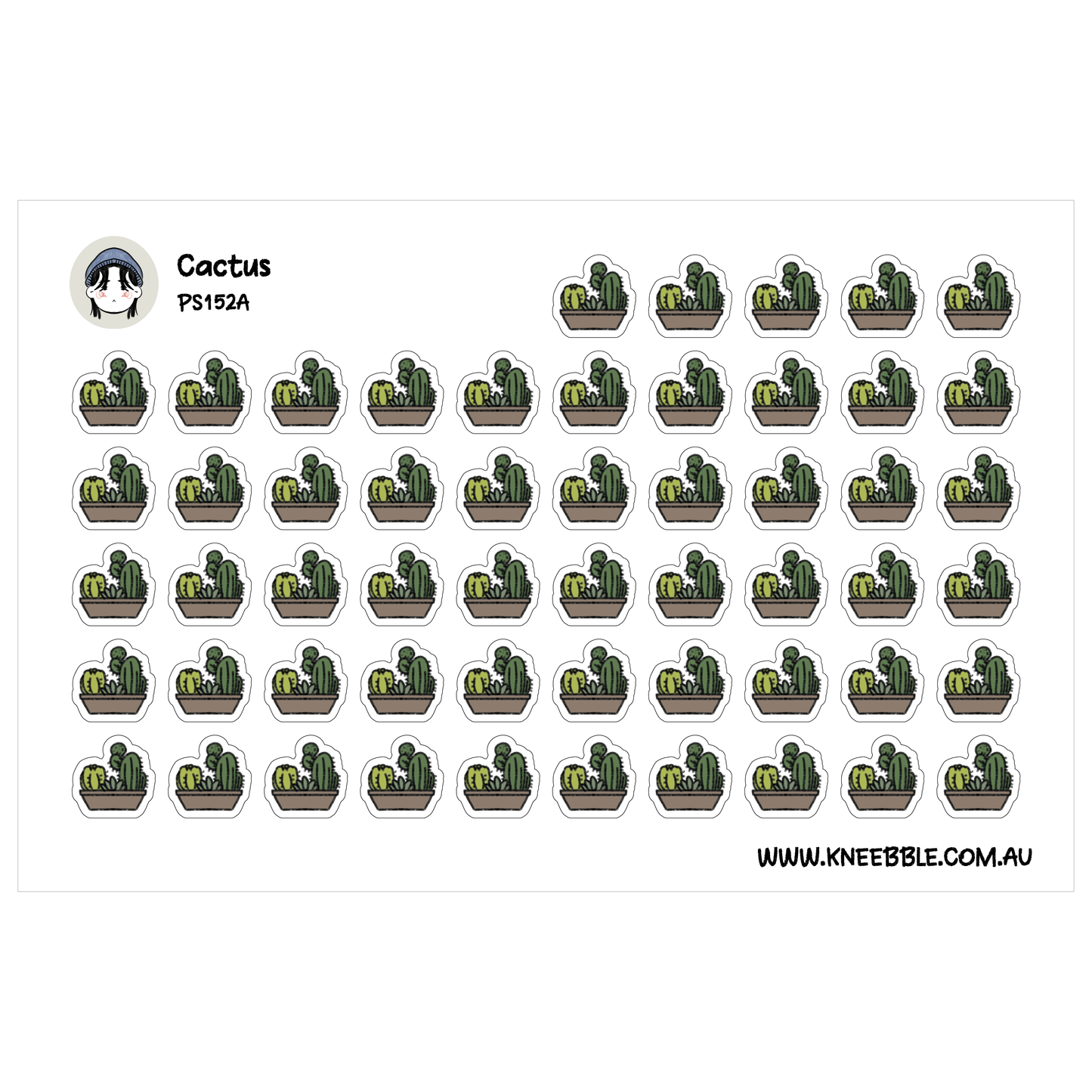 a grid of identical cactus stickers arranged in a visually pleasing pattern.