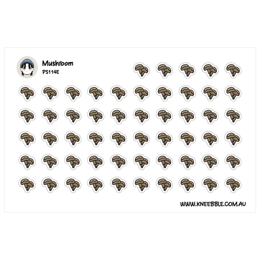 a grid of small, circular stickers with a mushroom design.