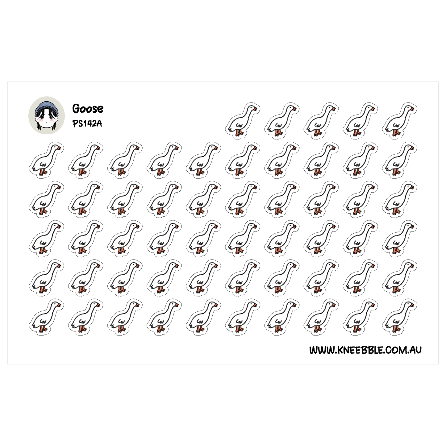 a grid of white and black stickers depicting a goose.