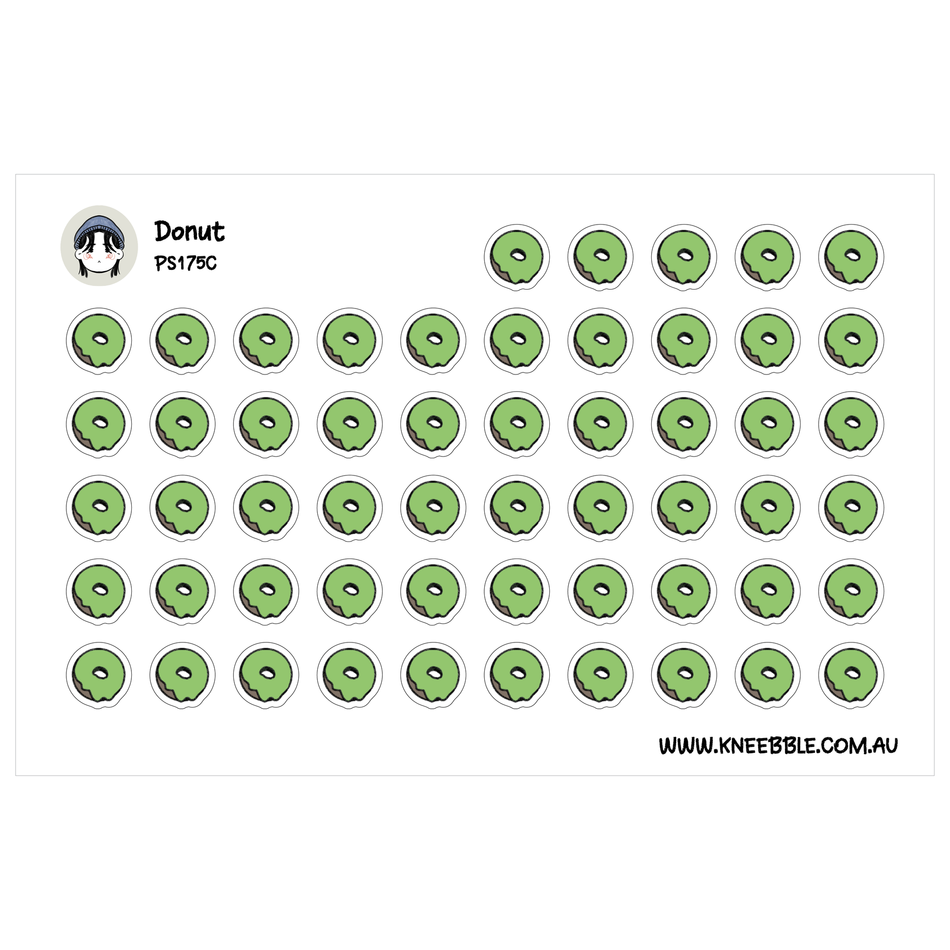 a grid of green circles, each containing a green donut. The circles are arranged in rows and columns, creating a visually appealing pattern.