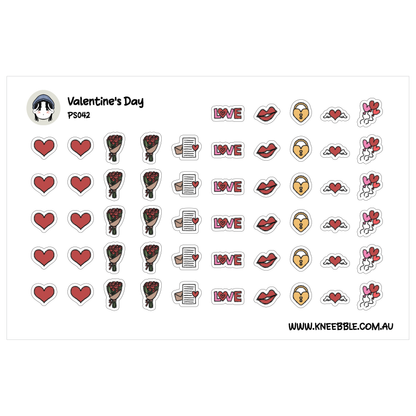 various Valentine's Day-themed stickers and icons, including hearts, flowers, and other symbols commonly associated with the holiday.