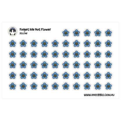 a grid of blue flower stickers arranged in rows and columns.