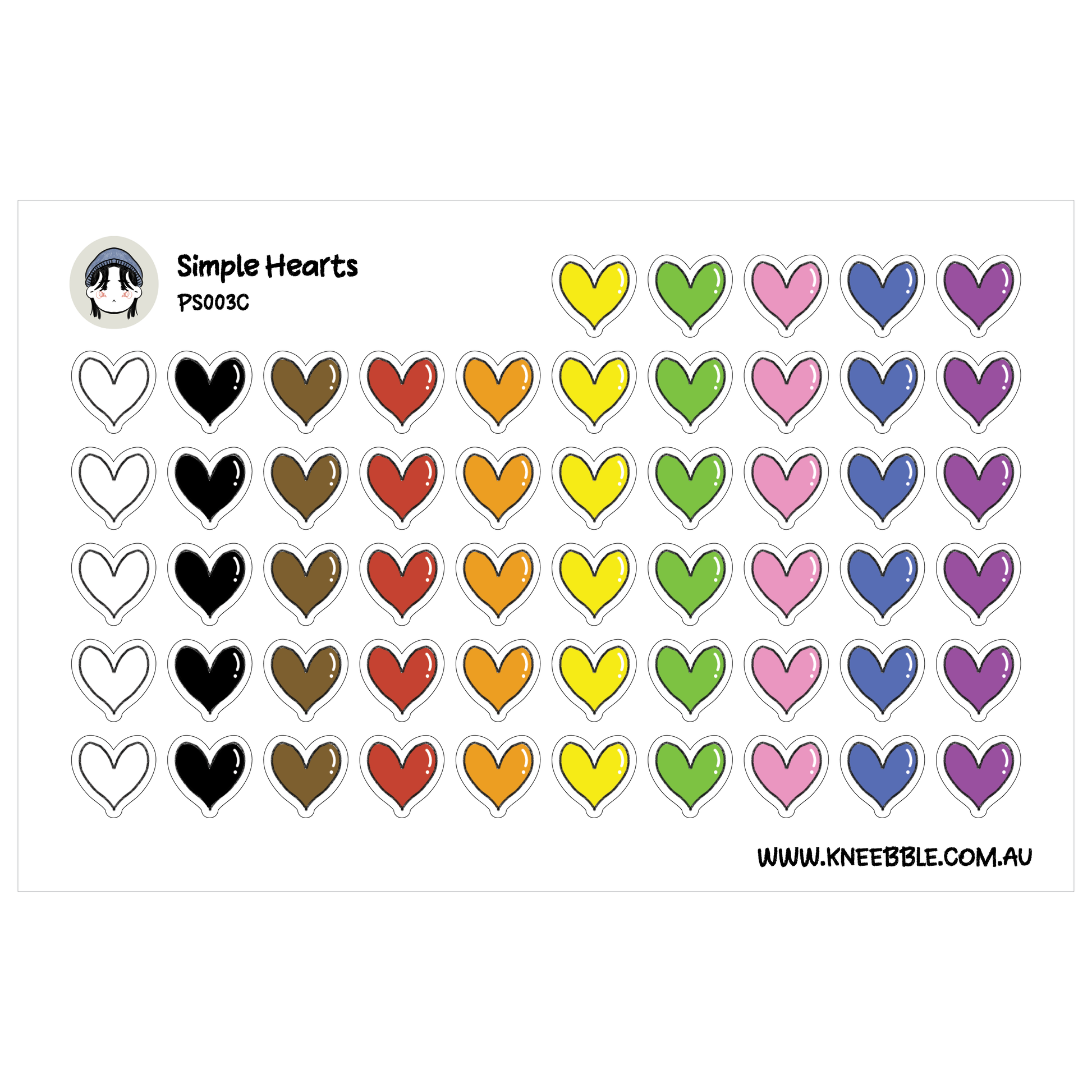 a grid of colorful heart shapes, with each heart in a different color, arranged in rows and columns.
