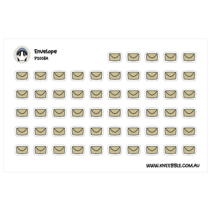 a grid of beige envelopes, each with a small illustration of a face on it. The envelopes are arranged in rows and columns, creating a visually organized and repetitive pattern.