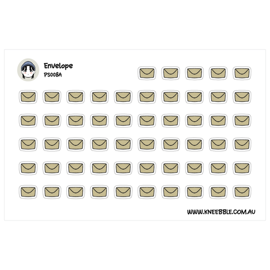 a grid of beige envelopes, each with a small illustration of a face on it. The envelopes are arranged in rows and columns, creating a visually organized and repetitive pattern.