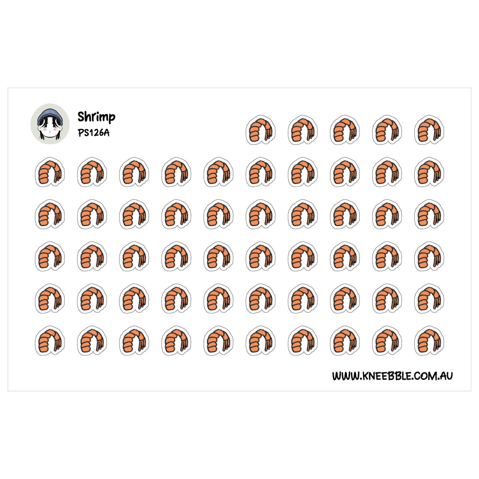 a grid of identical orange and white shrimp stickers arranged in a visually pleasing pattern.