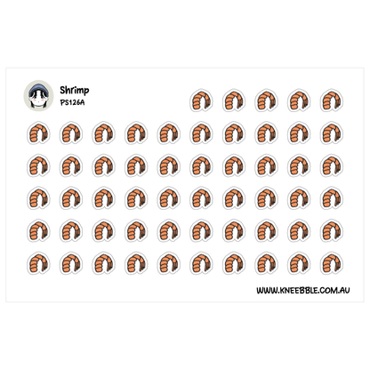 a grid of identical orange and white shrimp stickers arranged in a visually pleasing pattern.