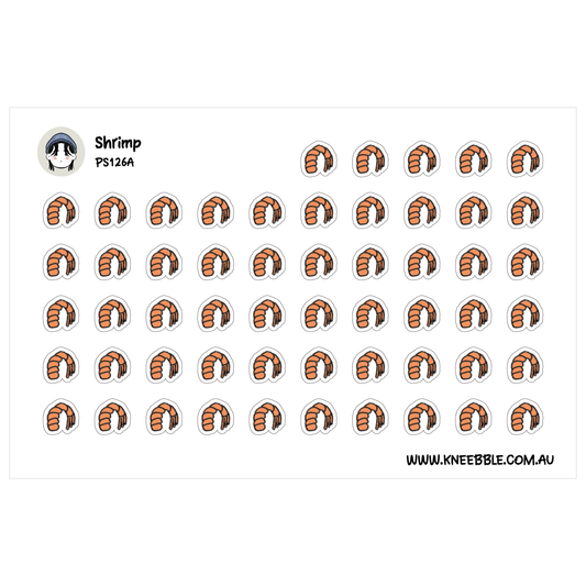 a grid of identical orange and white shrimp stickers arranged in a visually pleasing pattern.