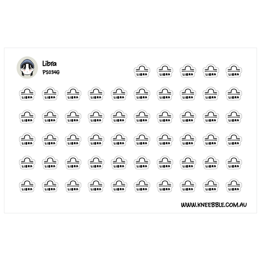 a grid of identical black and white icons, each representing a Libra zodiac sign.