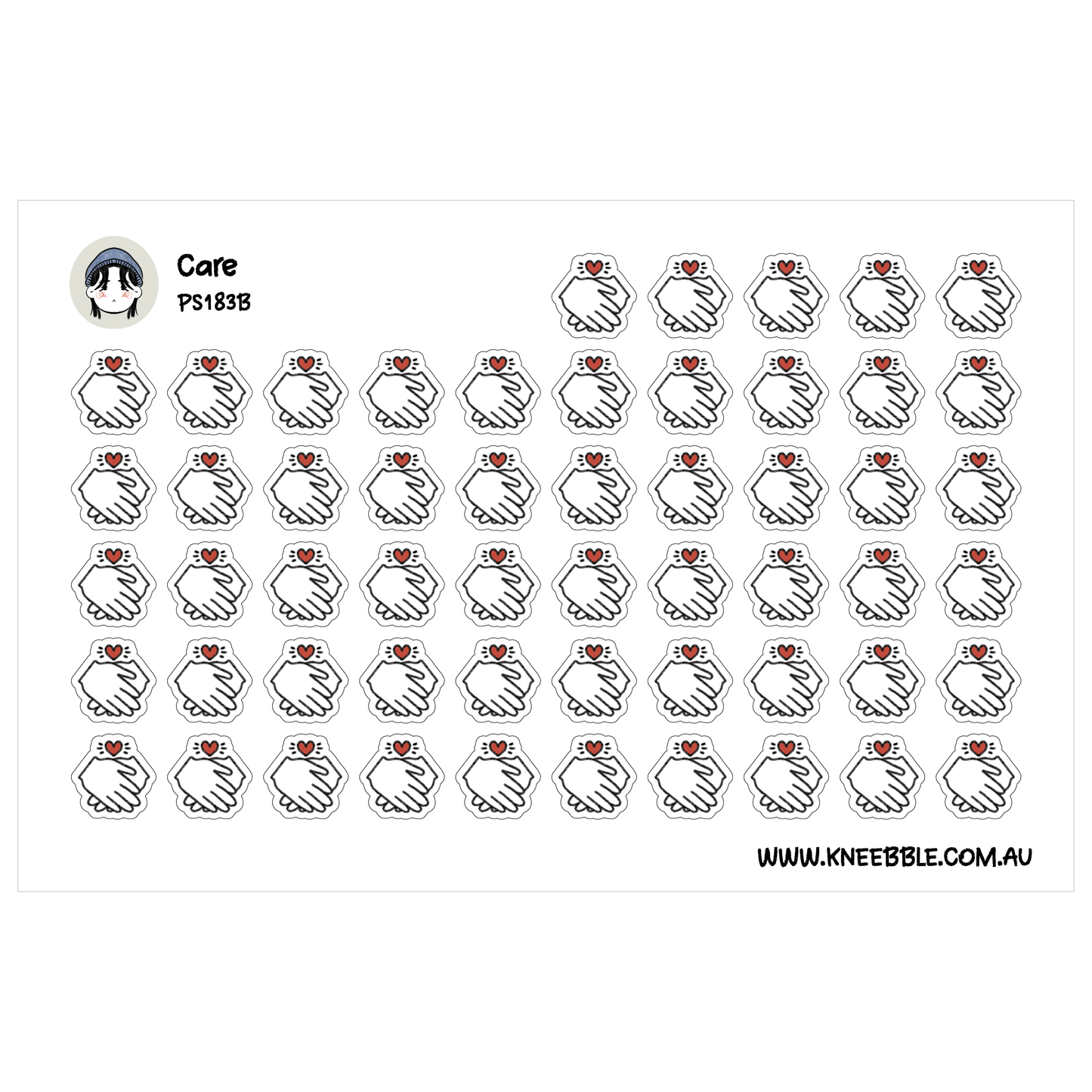 a grid of white and red heart-shaped stickers arranged in rows and columns.