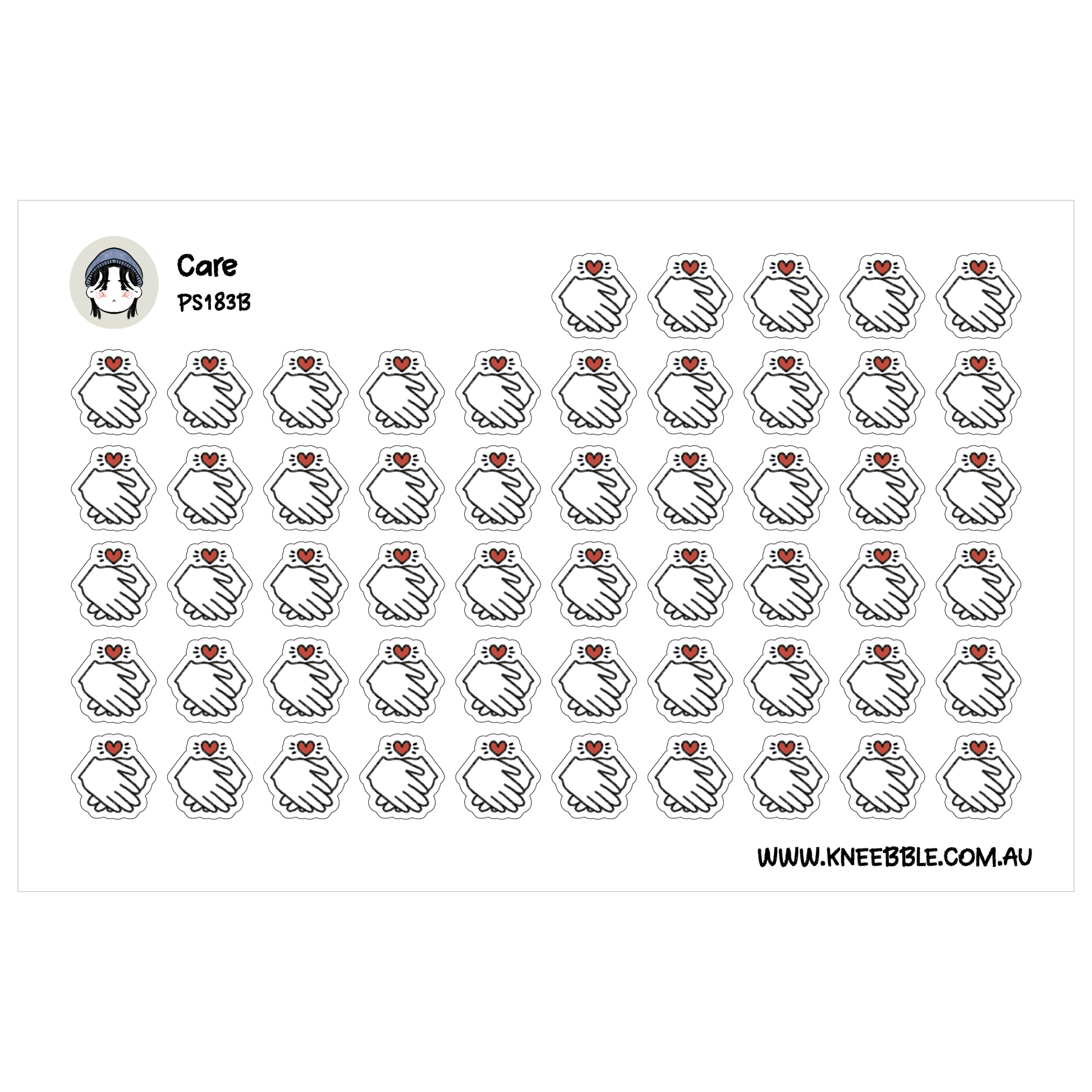 a grid of white and red heart-shaped stickers arranged in rows and columns.