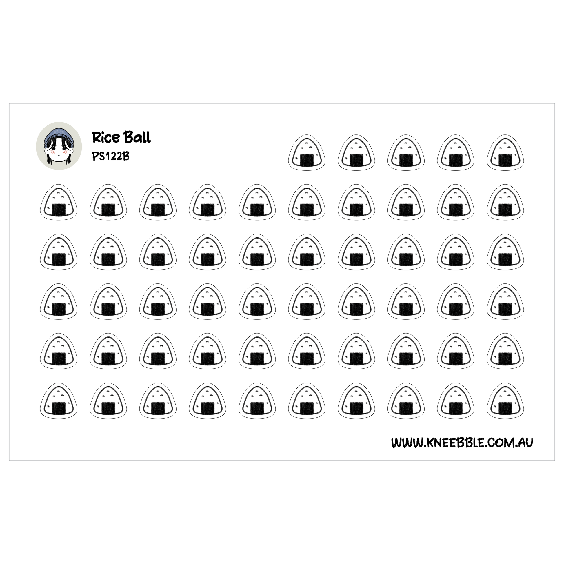 a grid of black and white icons, which appear to be rice balls. The icons are arranged in rows and columns, creating a visually organized and structured composition.