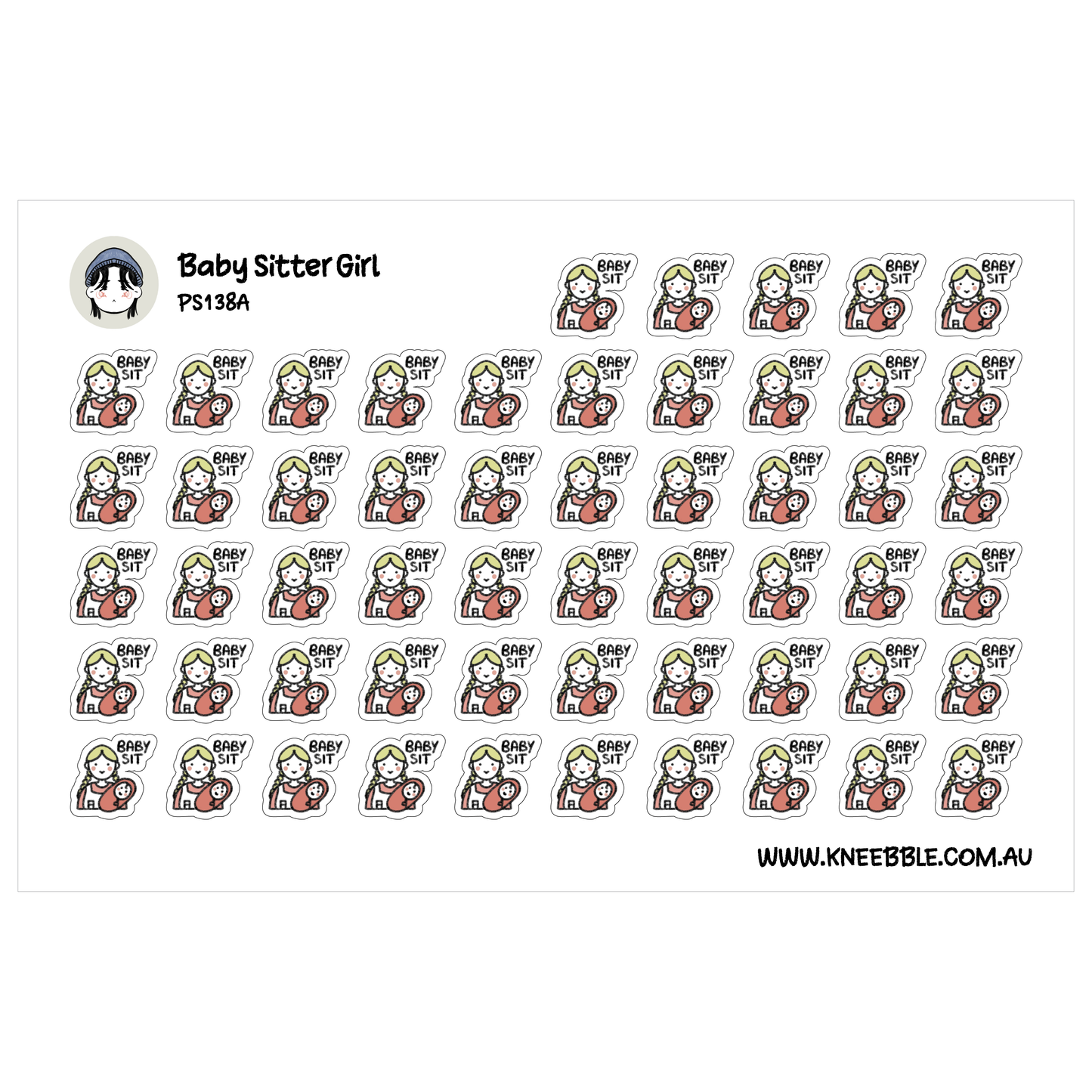 a grid of identical stickers featuring a cartoon-style illustration of a person sitting.