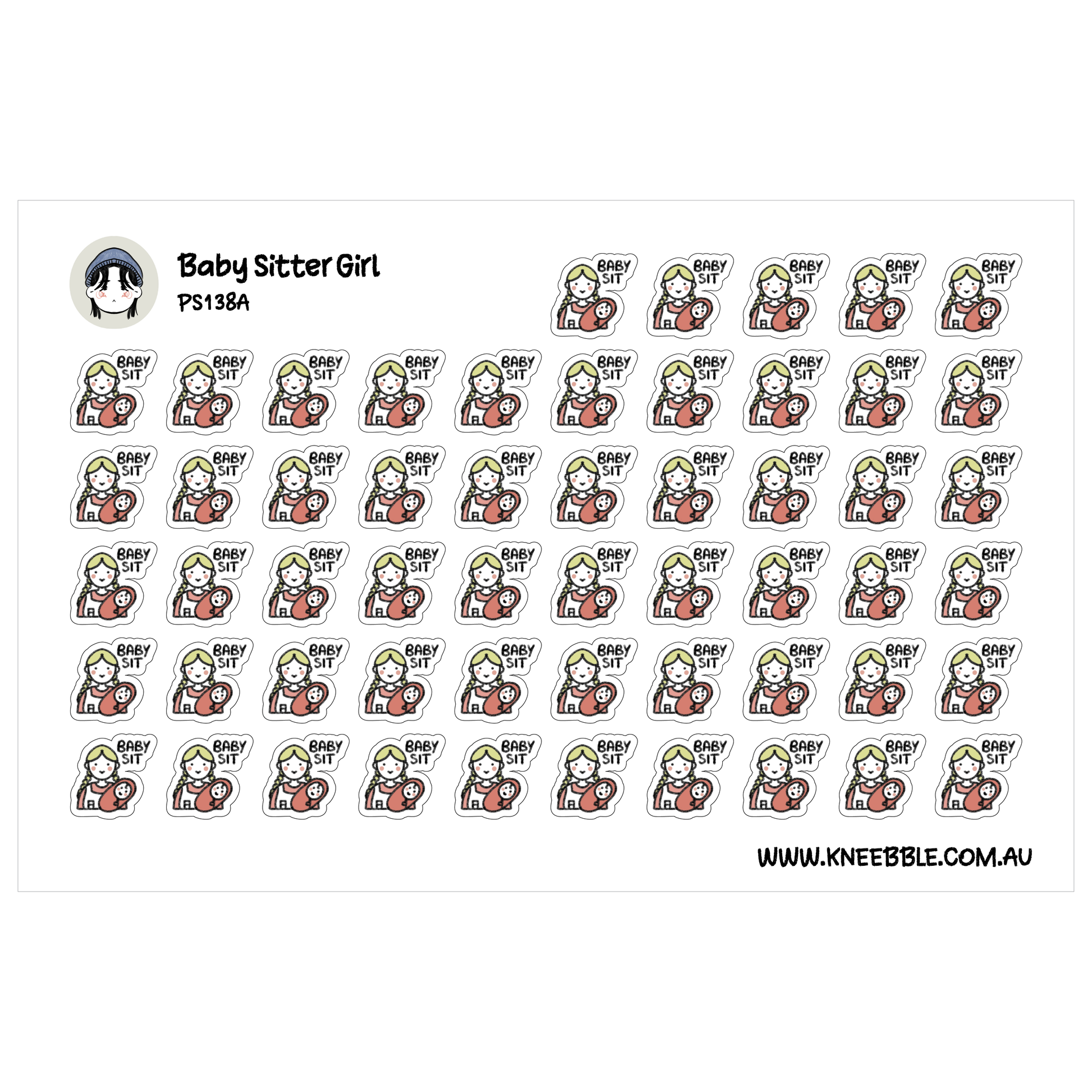 a grid of identical stickers featuring a cartoon-style illustration of a person sitting.