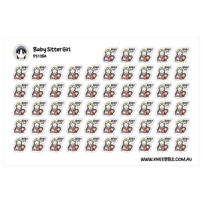 a grid of identical stickers featuring a cartoon-style illustration of a person sitting.