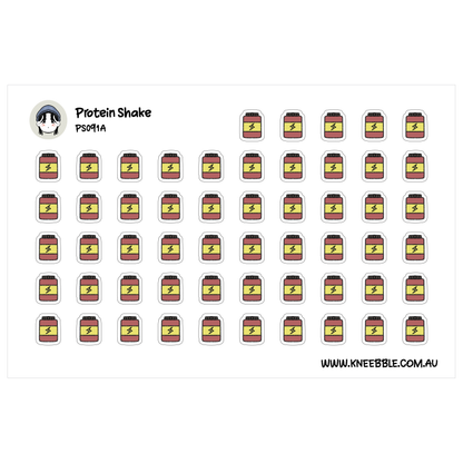 a grid of small, colorful icons depicting various objects or symbols, such as a protein shake, a jar, or a lightning bolt.