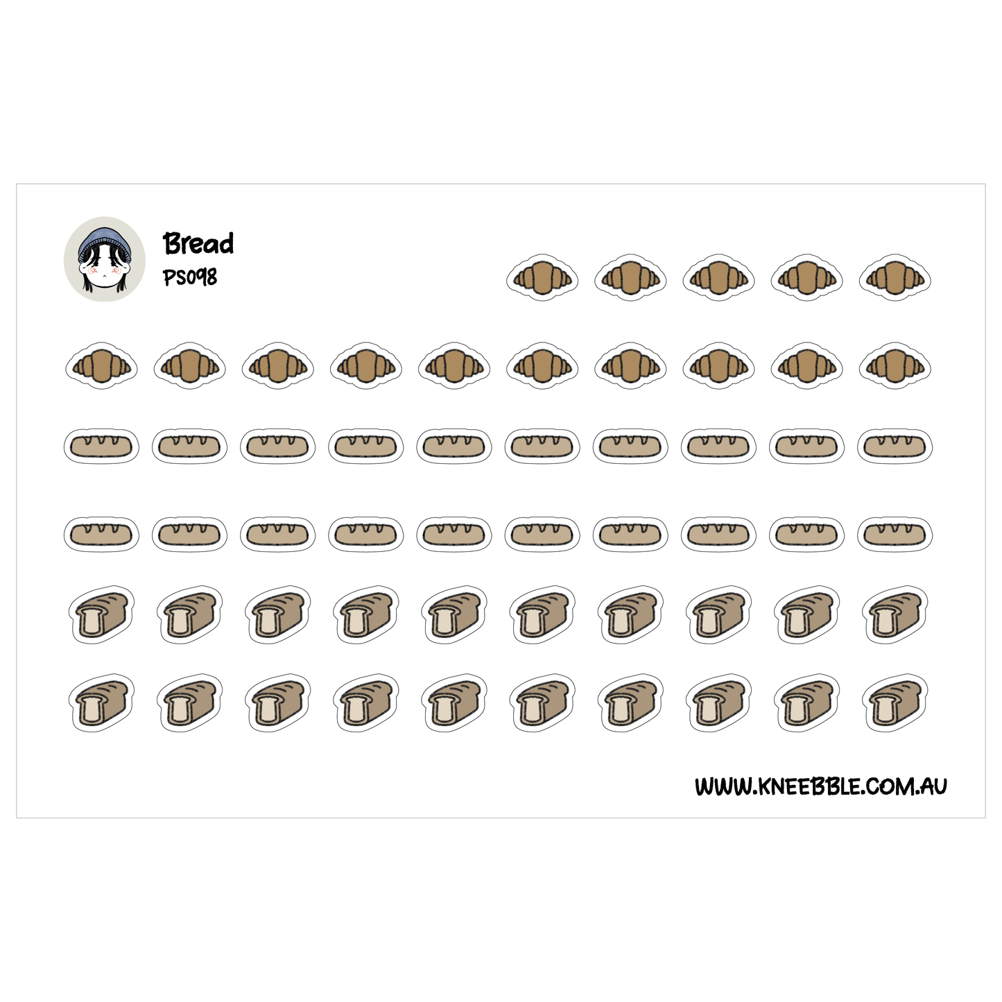 a grid of various bread-related icons, including loaves of bread, baguettes, and rolls, arranged in rows and columns.