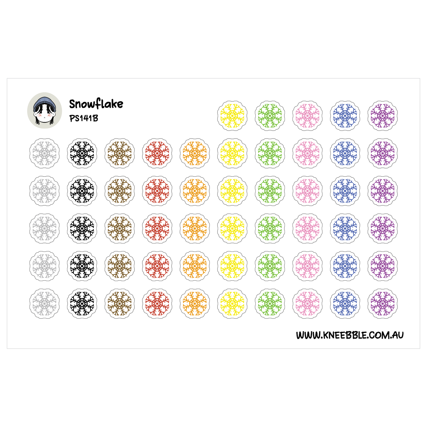 a grid of various colored snowflakes, each with a unique design. The snowflakes are arranged in rows and columns, creating a visually appealing pattern. The image does not contain any text, and the snowflakes are the main focus.