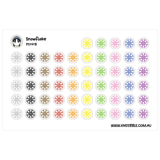 a grid of various colored snowflakes, each with a unique design. The snowflakes are arranged in rows and columns, creating a visually appealing pattern. The image does not contain any text, and the snowflakes are the main focus.