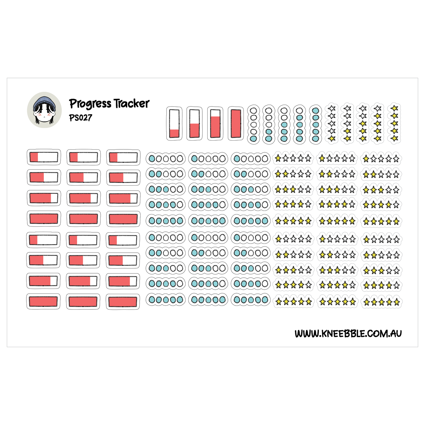 The image is a collection of various icons and symbols, including battery levels, stars, and other abstract shapes, arranged in a grid-like pattern. The icons appear to be part of a progress tracking system, as indicated by the text "Progress Tracker" and "PSO27" in the image.