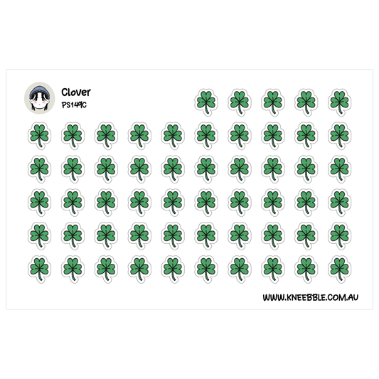 a grid of green clover stickers arranged in rows and columns.