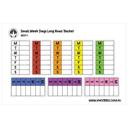 The image is a colorful and organized tracking system for small week days, long rows, and long rows. It appears to be a calendar or scheduling tool, with each day represented by a different color and each row representing a specific day of the week. The system is designed to help users keep track of their daily activities and appointments.