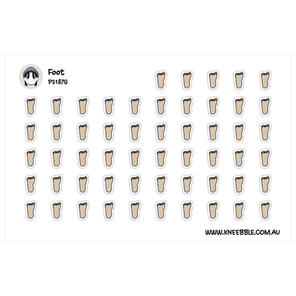 a grid of small, identical foot stickers arranged in rows and columns.