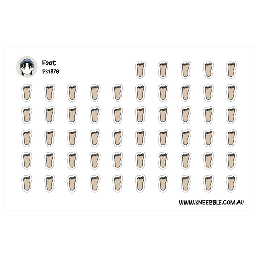 a grid of small, identical foot stickers arranged in rows and columns.