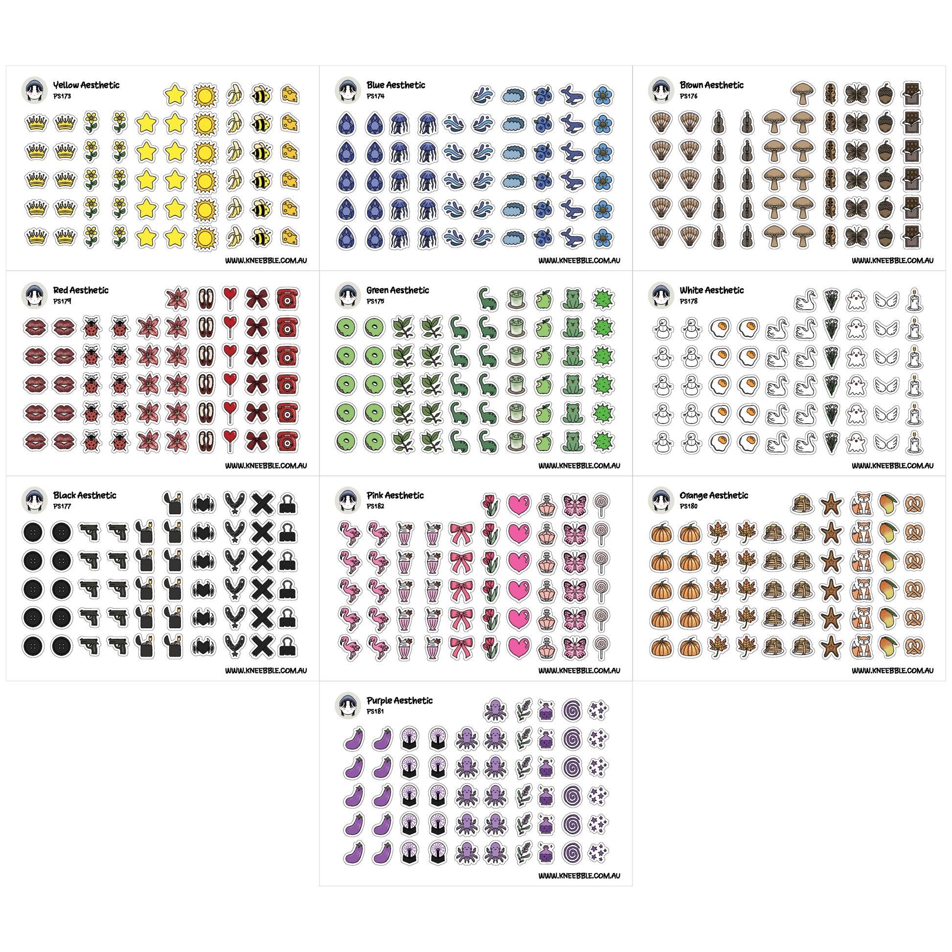 a collection of various icons and symbols, including abstract shapes, animals, and other decorative elements. The icons are arranged in multiple rows and columns, creating a visually appealing and diverse display.