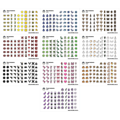 a collection of various icons and symbols, including abstract shapes, animals, and other decorative elements. The icons are arranged in multiple rows and columns, creating a visually appealing and diverse display.