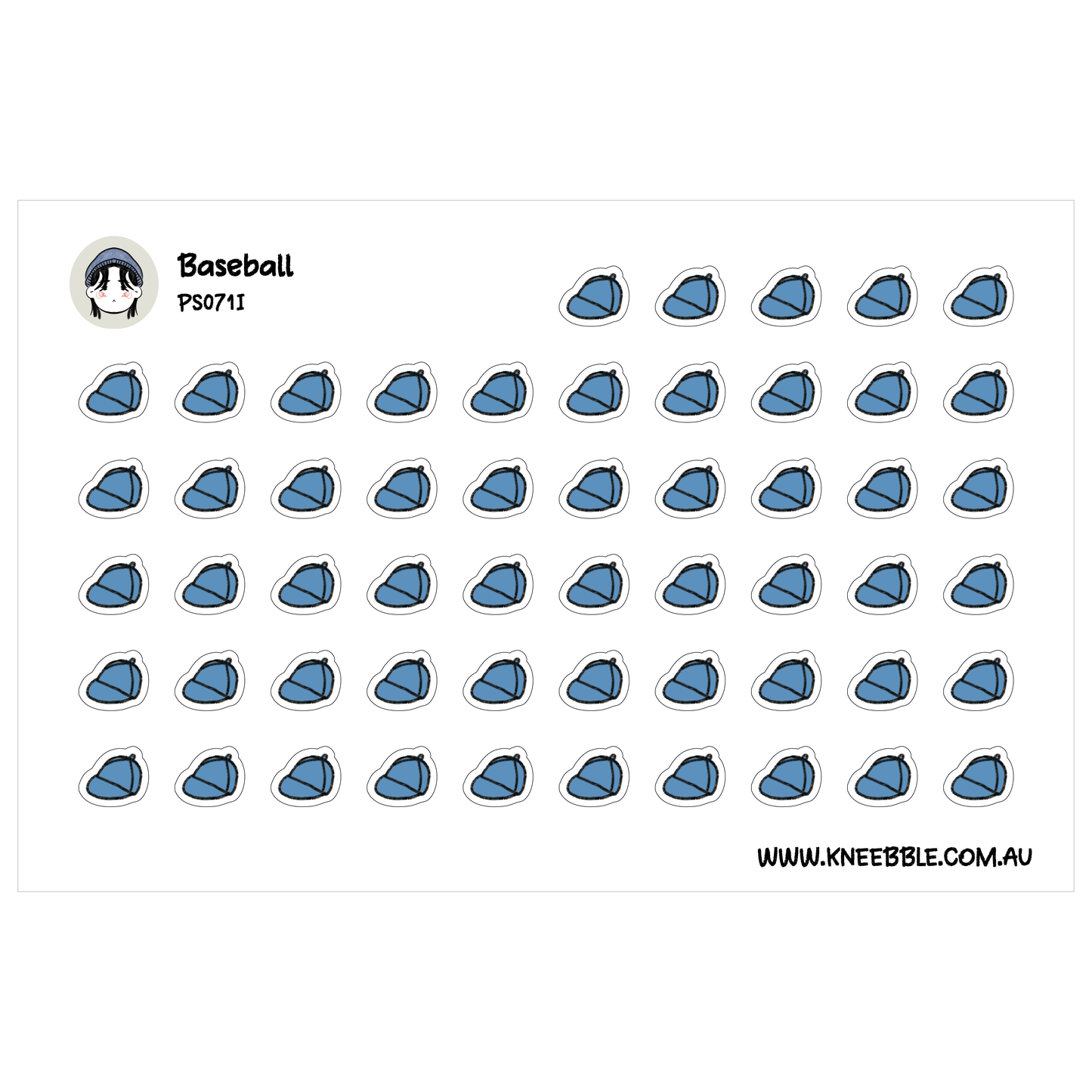 a grid of blue baseball caps, each with a white outline, arranged in a visually pleasing pattern.