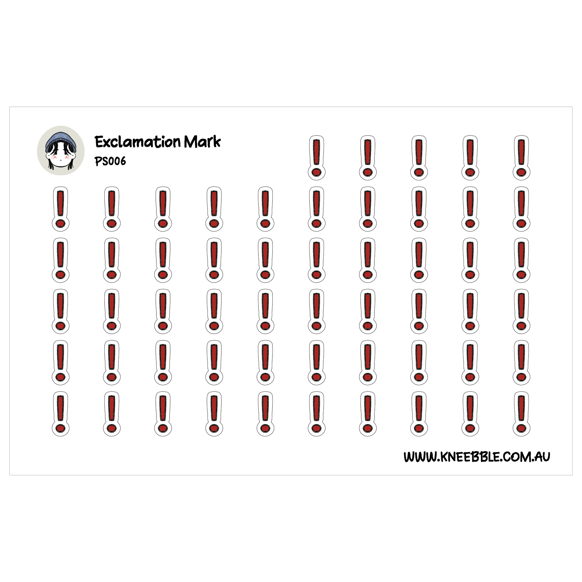 a grid of red exclamation marks, each one placed next to a white background.