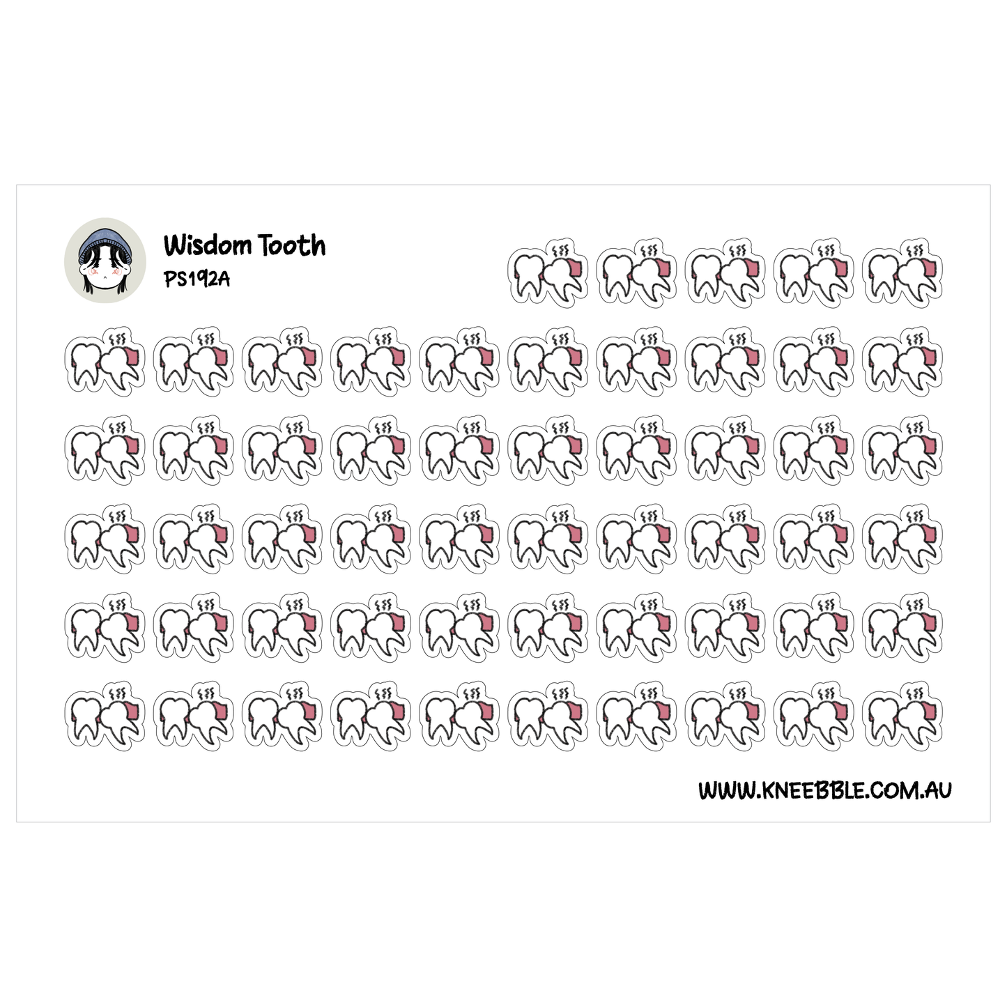 a grid of white tooth icons arranged in rows and columns, with each icon depicting a tooth. The image does not contain any text or additional objects, and the arrangement of the tooth icons is uniform across the entire image.