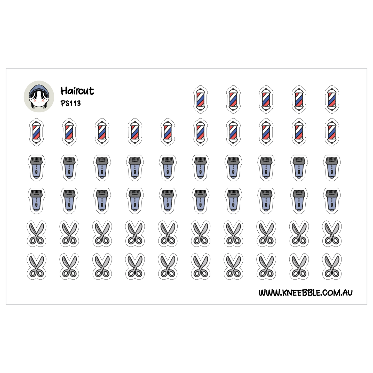 a collection of stylized icons representing various barber-related items, such as scissors, razors, and hair-cutting tools.