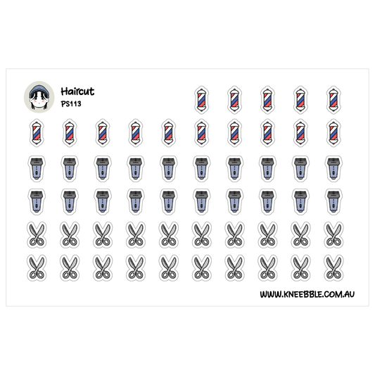 a collection of stylized icons representing various barber-related items, such as scissors, razors, and hair-cutting tools.