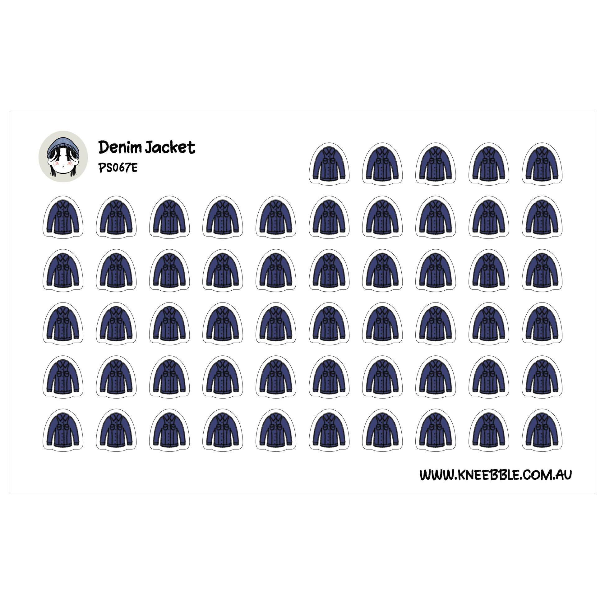 a grid of identical blue denim jackets, arranged in rows and columns.