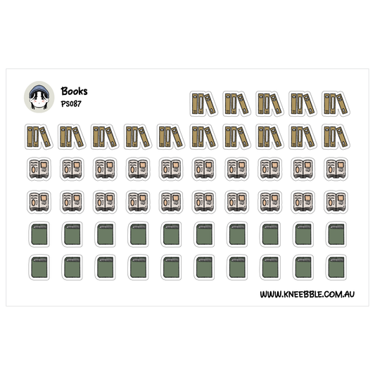 a grid of various book icons, including books, magazines, and other reading materials, arranged in a visually organized manner.